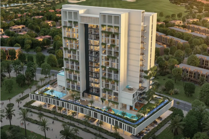 exterior render of fairway residences sports city dubai