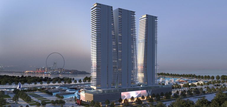W Residences at Dubai Harbour construction contract awarded. AED5bn development features 490 branded residences, Dubai's longest infinity pool, completing soon.