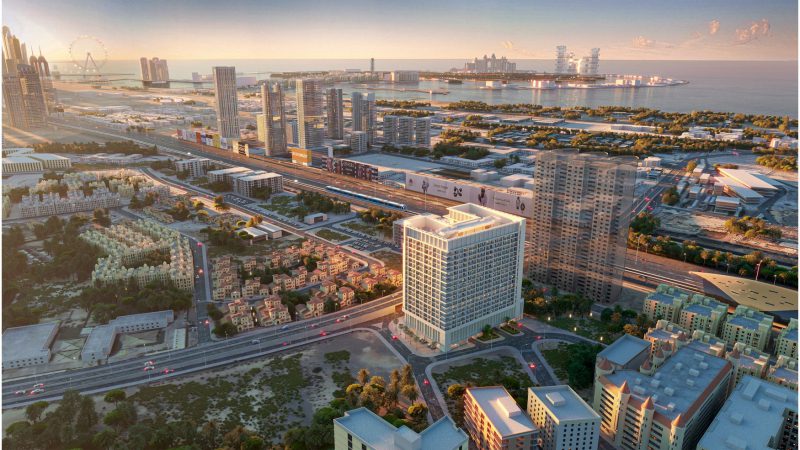 Marriott Residences Sheikh Zayed Road surrounded by luxury buildings and Dubais bustling roads