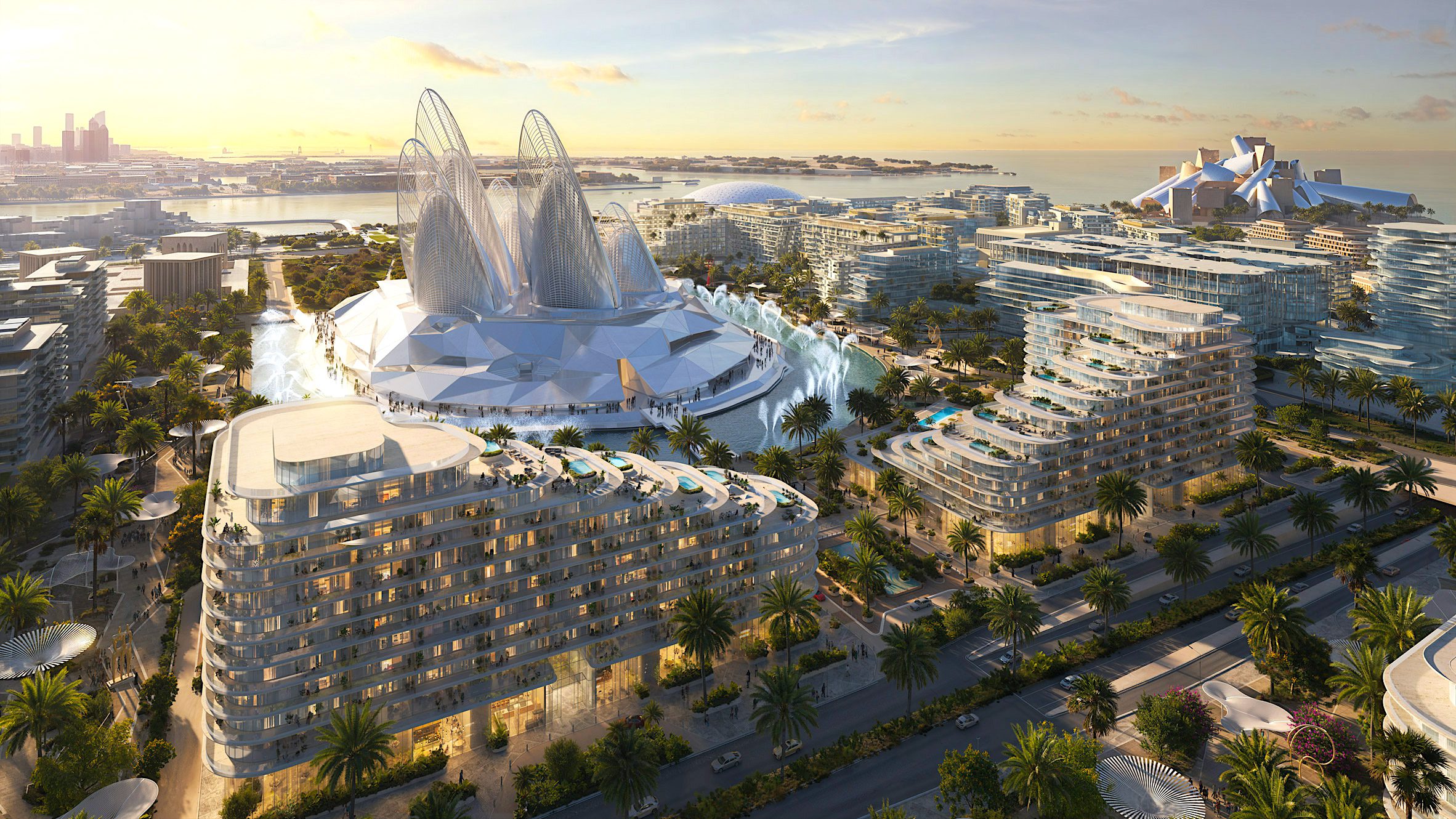 city view of the full complex and surroundings at Mandarin Oriental Residences Saadiyat.