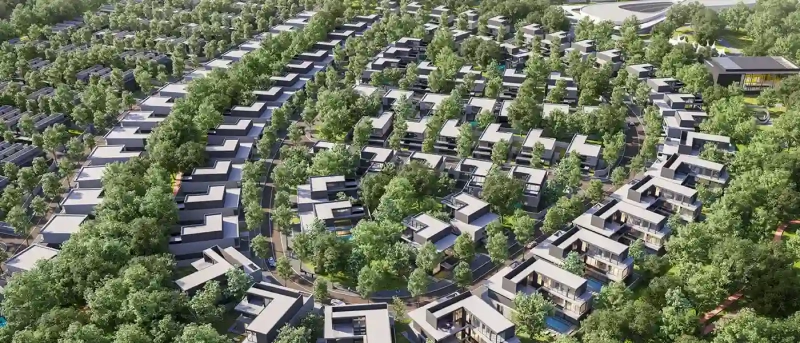 A birds eye view of the Luxury Dubai project Massar 2 consisting of 2000 homes. The project sold out in just 3 hours after launch