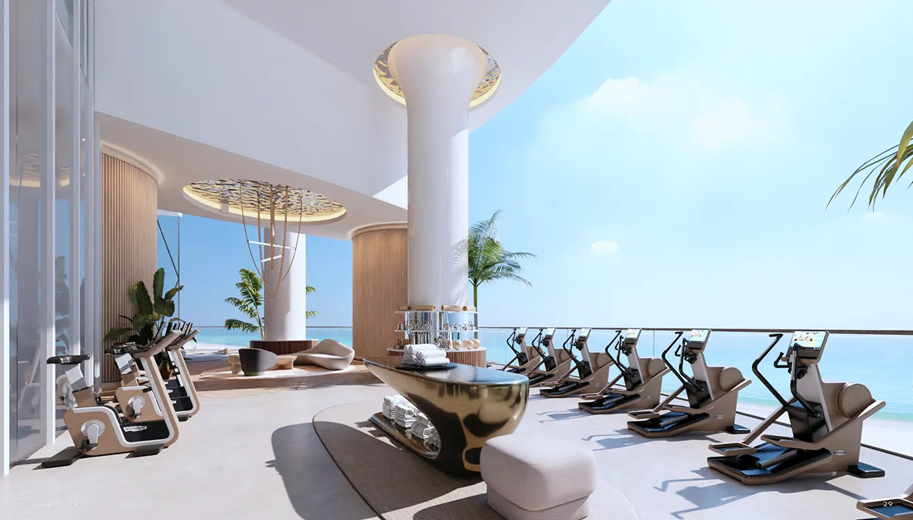 The 20,000-square-foot amenity collection spans three levels and has been curated and furnished by Bentley Home.Wellness facilities include a full-service spa with treatment rooms, a fitness center with indoor and outdoor terraces, and a dedicated yoga studio