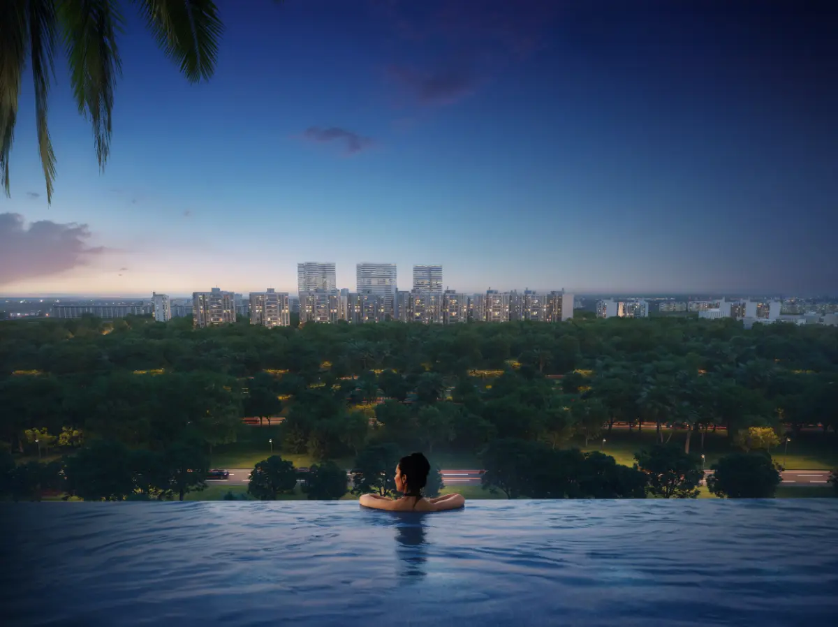 Infinity edge swimming pool at Taj Skyscape Serviced Apartments Noida