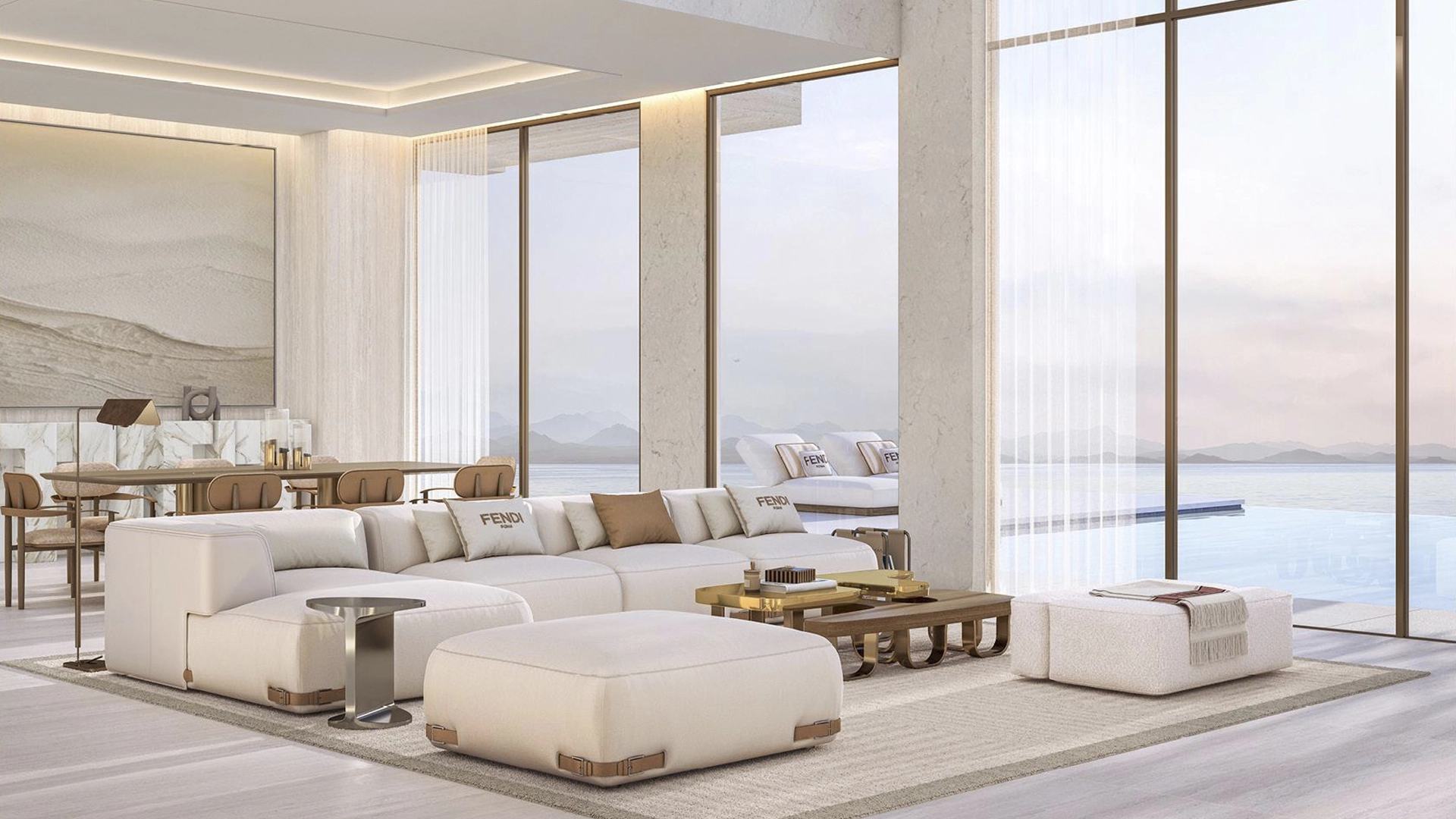 Azure Oceanfront Villas is a limited collection of 19 five-bedroom residences, positioned 130 metres above the sea within AIDA, a gated clifftop community in Oman with interiors by FENDI Casa.