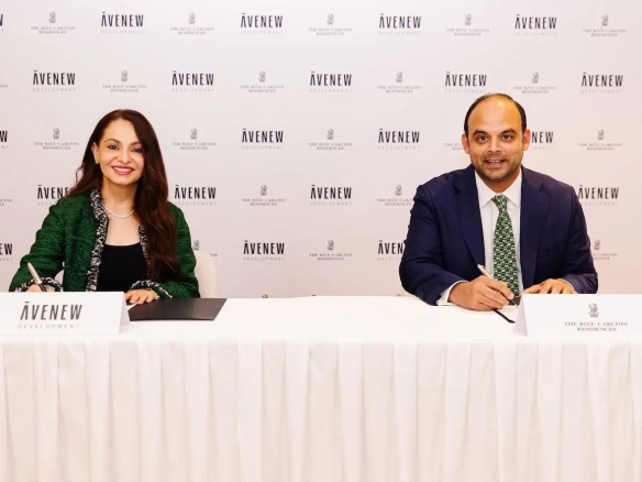 From left: Rasha Hasan, Managing Partner, AVENEW Development, and Jaidev Menezes, Regional Vice President – Mixed-Use Development, EMEA, Marriott International