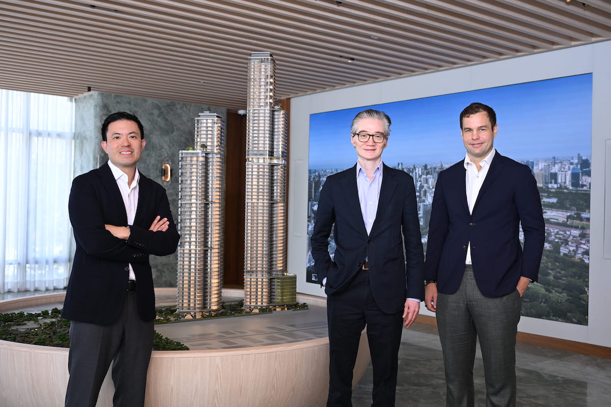 From left to right: Casey Au, Co-Managing Director, City Dynamic; Adrian To, Director of Residential, Swire Properties; Thomas Woolsey, Co-Managing Director, City Dynamic, at the Upper House Residences Lounge in Bangkok