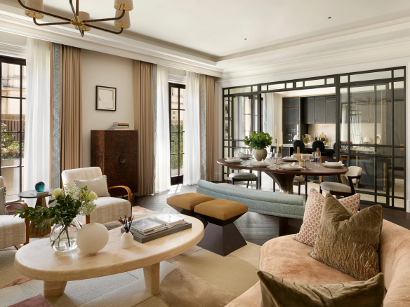 Residence 5.06 is a three-bedroom, three-bathroom residence on the fifth floor of The OWO Residences by Raffles in Whitehall, London,
