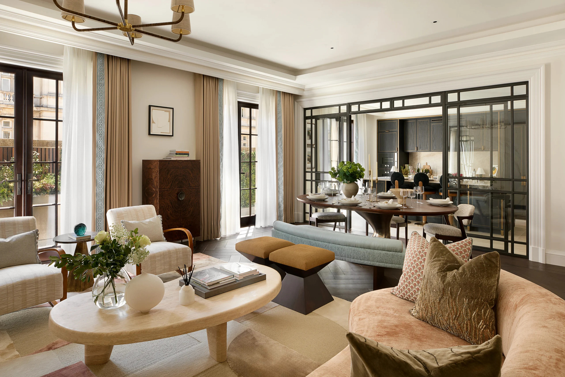 Residence 5.06 is a three-bedroom, three-bathroom residence on the fifth floor of The OWO Residences by Raffles in Whitehall, London,